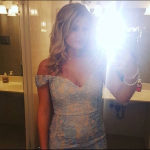 Light blue lace nude underlay dress